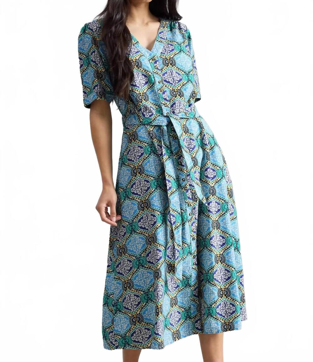 NEW WHITE STUFF val linen blend dress in blue print